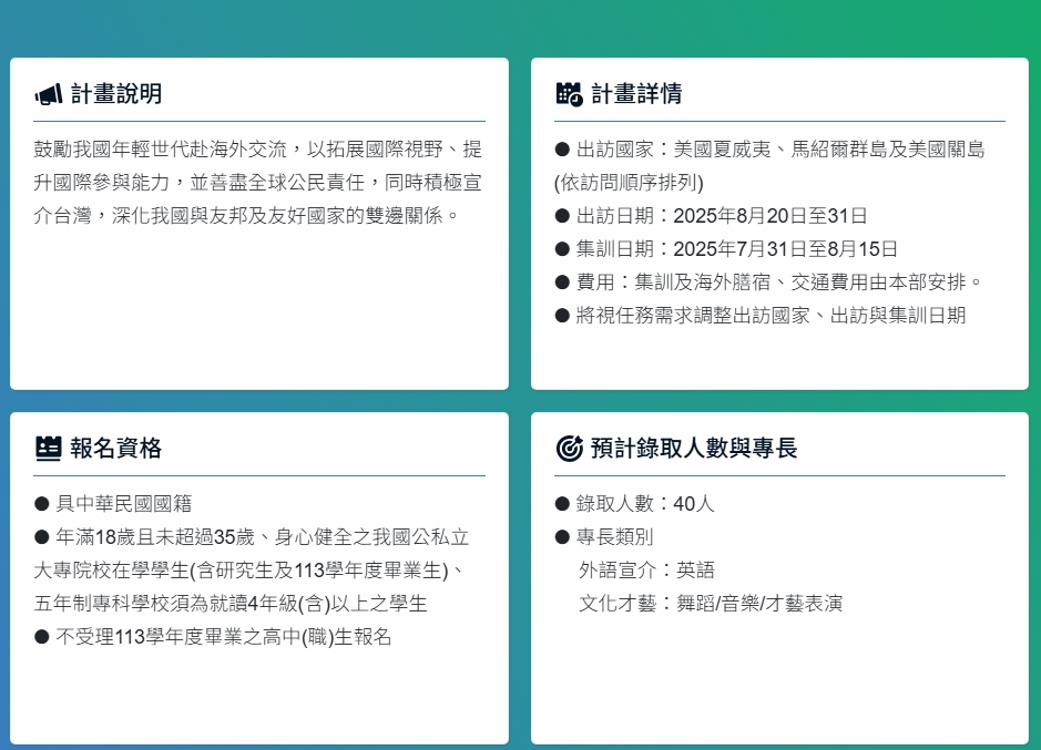 国际青年大使交流计画海报